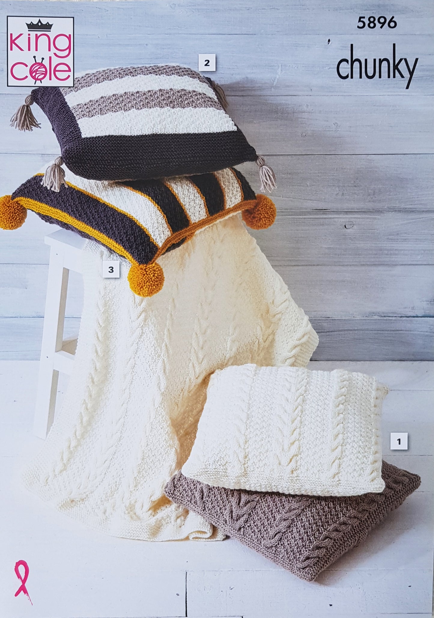 DIGITAL Knitting Pattern 3 Styles of Cushions and Cable Throw Chunky King Cole 5896