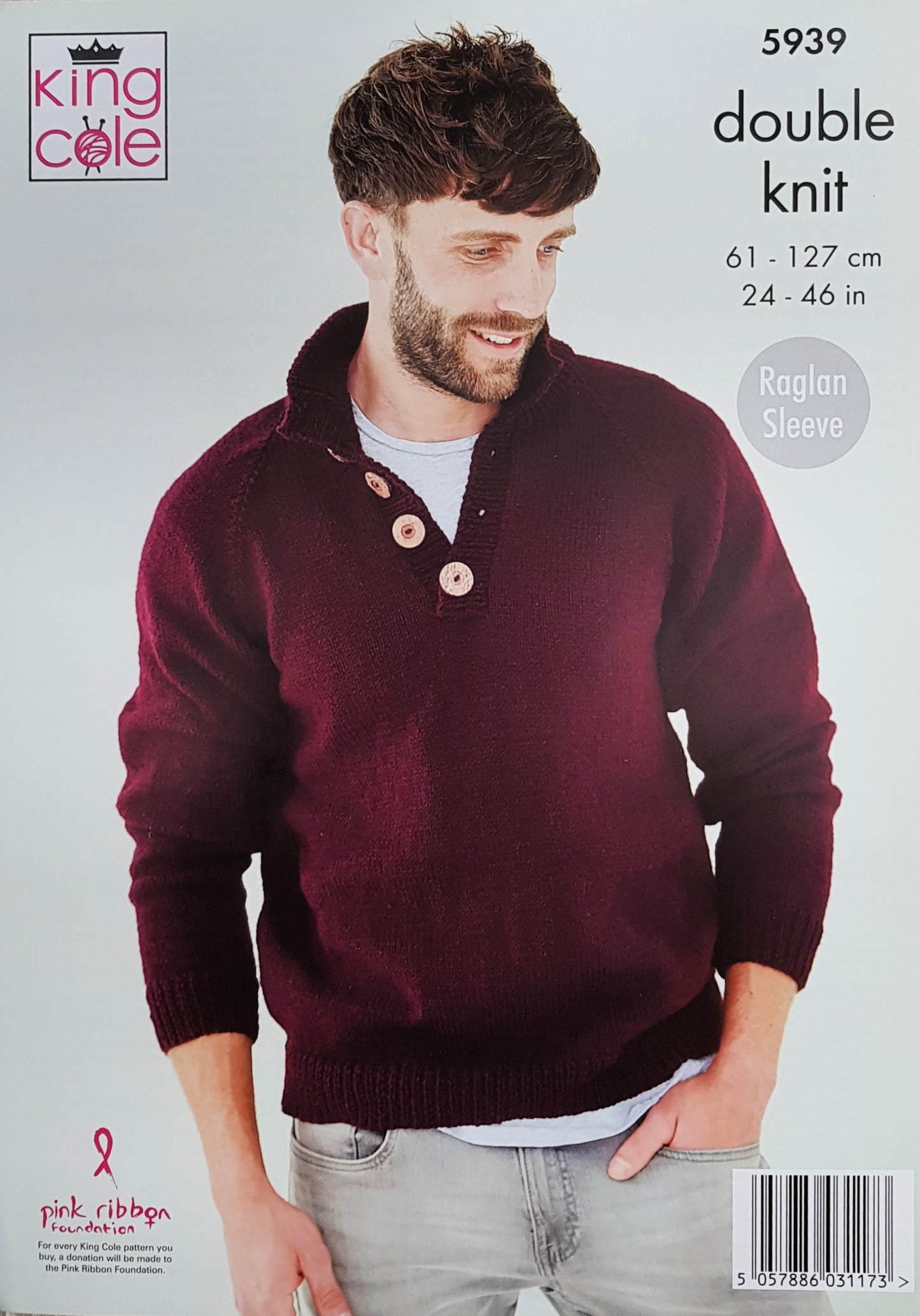 DIGITAL Knitting Pattern Mens/Boys Long Sleeve Button Neck Jumpers DK King Cole 5939