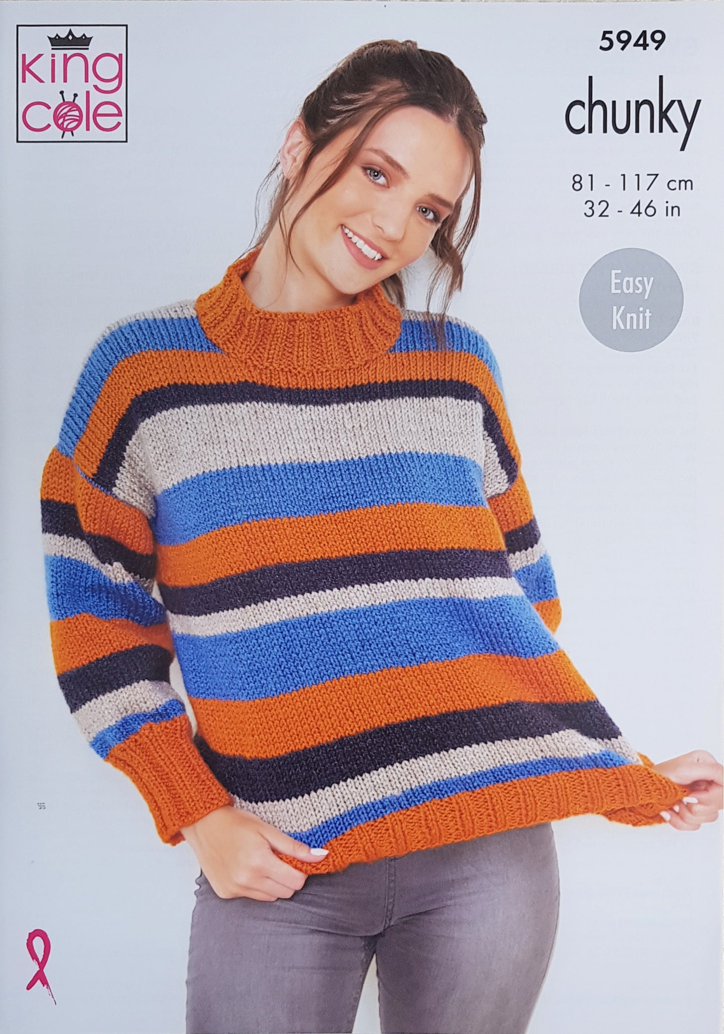 DIGITAL Knitting Pattern Ladies Easy Knit Striped Jumpers Chunky 5949 King Cole