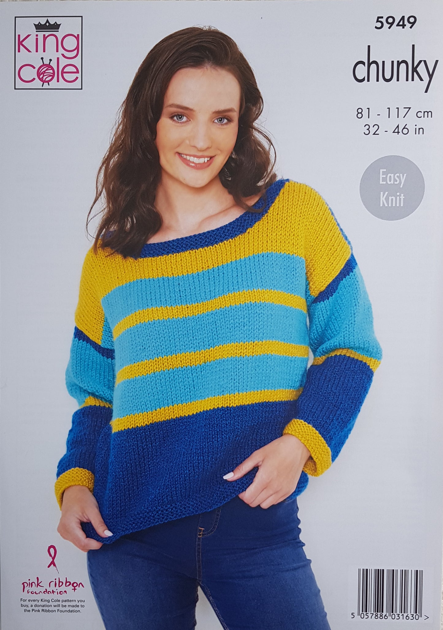 DIGITAL Knitting Pattern Ladies Easy Knit Striped Jumpers Chunky 5949 King Cole