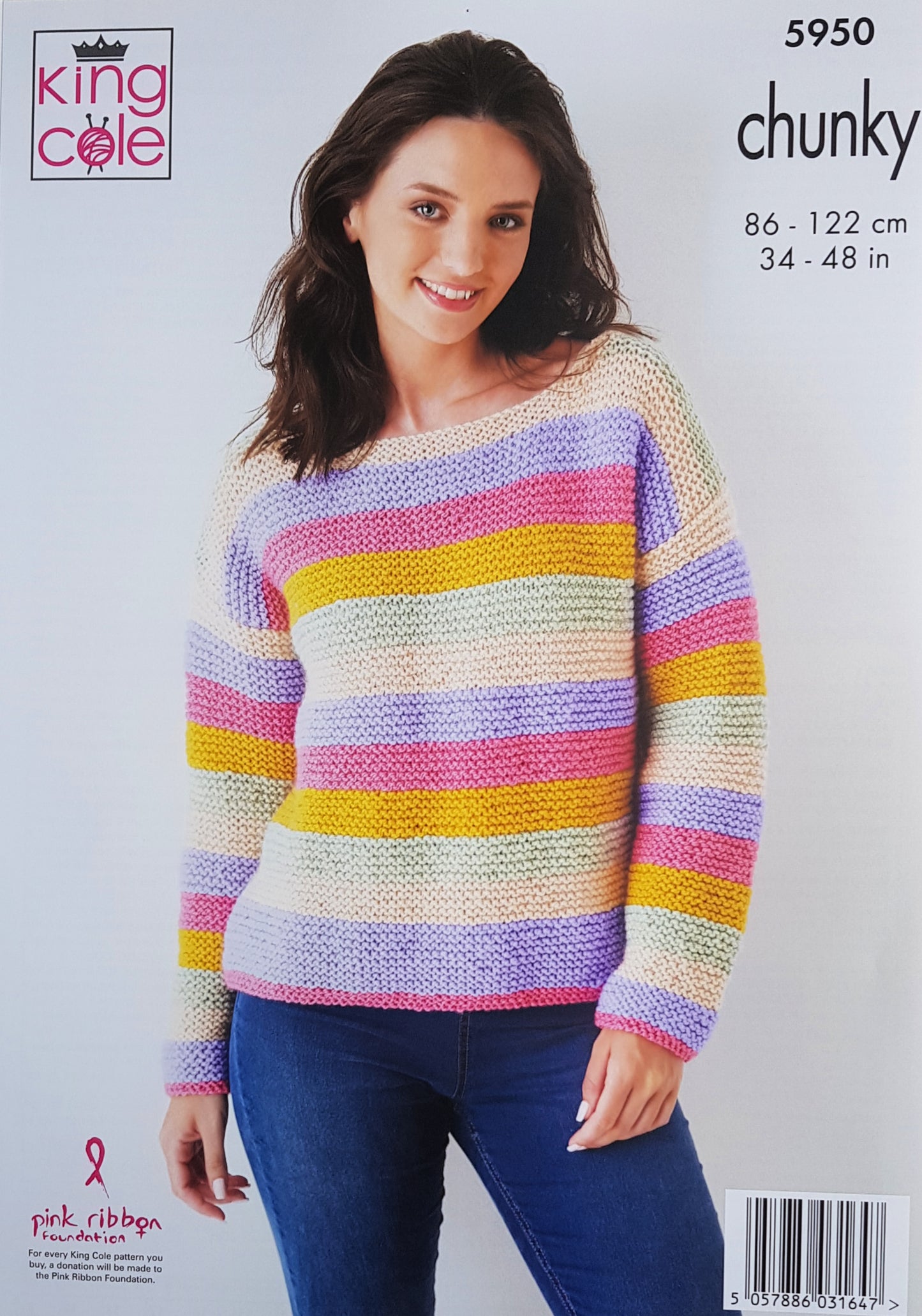 DIGITAL Knitting Pattern Ladies Very Easy Knit Striped Jumpers DK King Cole 5950