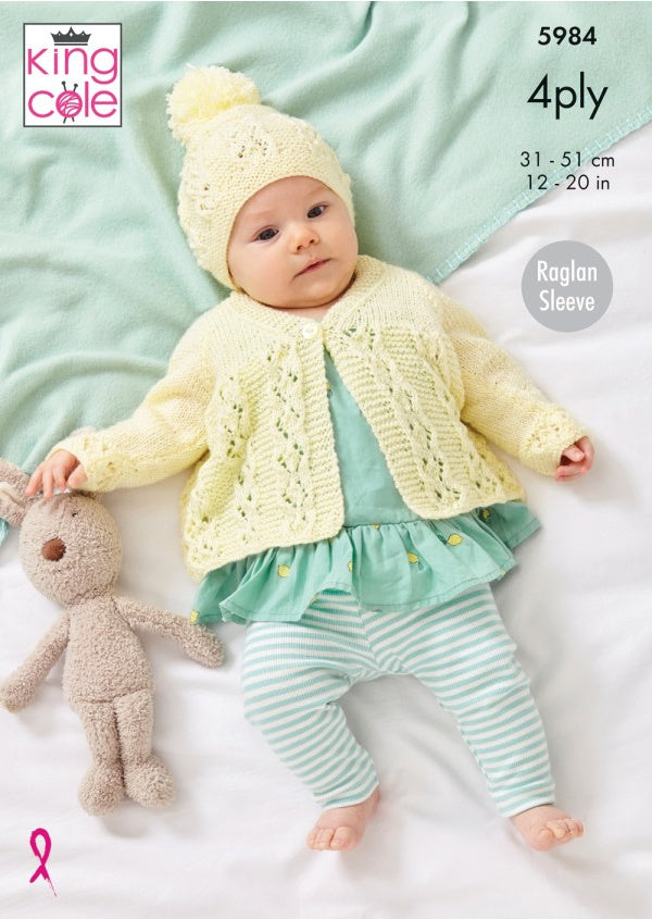 DIGITAL Knitting Pattern Baby Lacy Cardigan Matinee Coat and Hat 4ply King Cole 5984