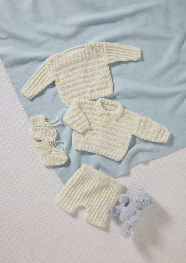 DIGITAL Knitting Pattern Baby 2 Design Jumpers, Shorts and Bootees 4ply King Cole 5985