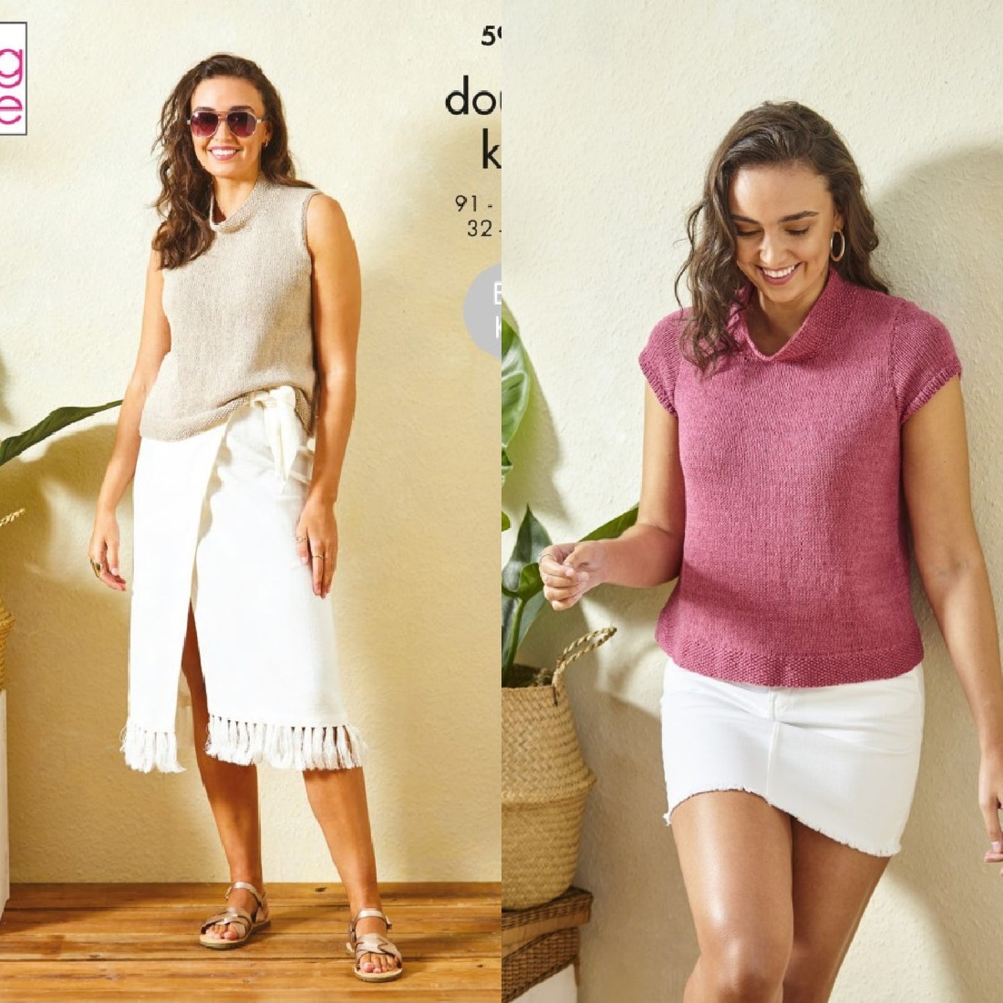 DIGITAL Knitting Pattern Ladies Easy Knit Sleeveless & Cap Sleeve Tops Linendale DK 5986 King Cole