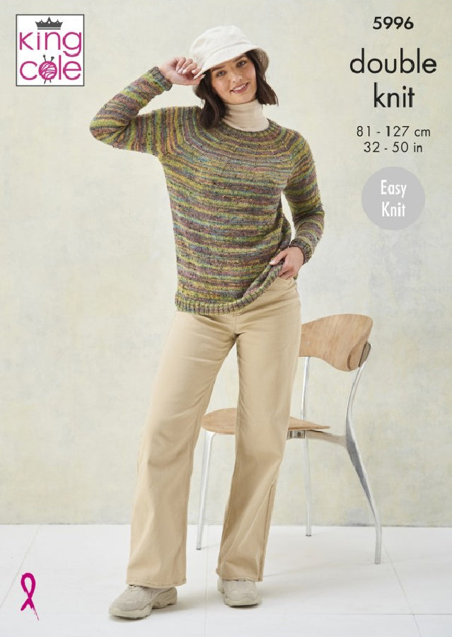 DIGITAL Knitting Pattern Ladies Round & Roll Neck Jumpers Prism DK 5996 King Cole