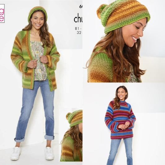 DIGITAL Knitting Pattern Ladies Jumper, Cardigan & Hat Riot Chunky King Cole 6074
