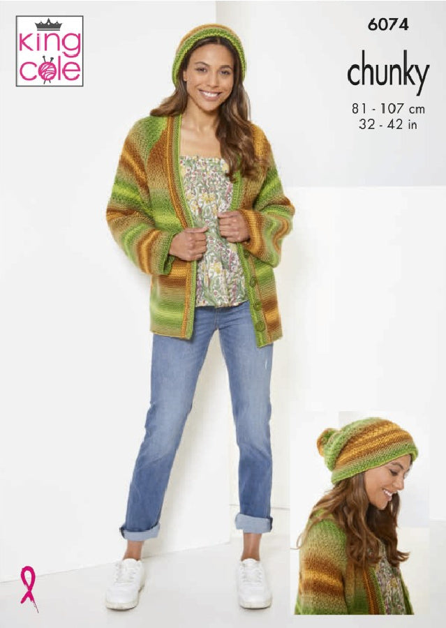 DIGITAL Knitting Pattern Ladies Jumper, Cardigan & Hat Riot Chunky King Cole 6074