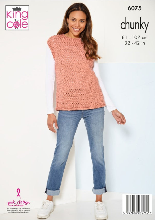 DIGITAL Knitting Pattern Ladies Long Lacy Jumper, Slipover and Hat Chunky King Cole 6075