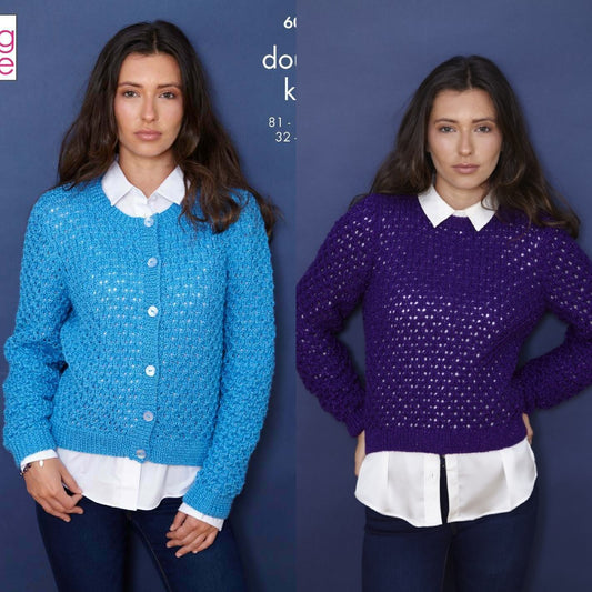 DIGITAL Knitting Pattern Ladies Lace Cardigan and Jumper Glitz DK King Cole 6093