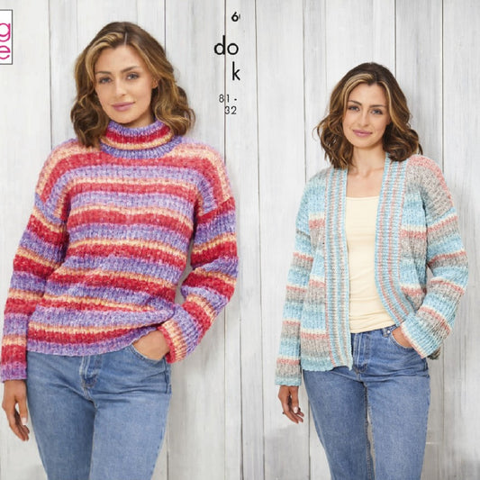 DIGITAL Knitting Pattern Women's Long Sleeve Jumper and Cardigan Bramble DK King Cole 6094