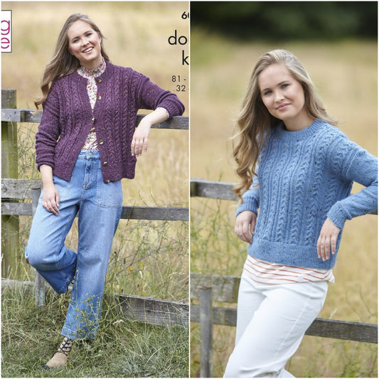 DIGITAL Knitting Pattern Ladies Round Neck Cable Jumper & Slipover DK King Cole 6099