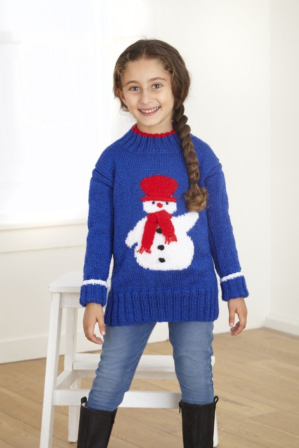 DIGITAL Knitting Pattern Children's Snowman Christmas Jumper Glitz DK King Cole 6147