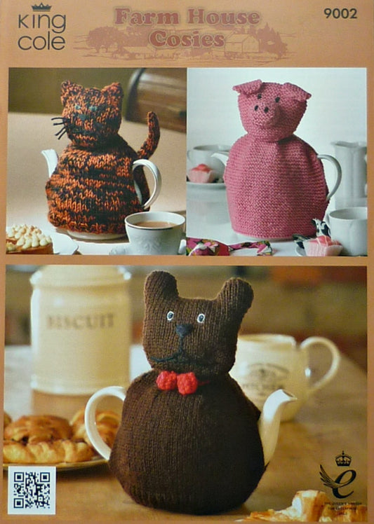 DIGITAL Knitting Pattern Dog, Cat and Pig Cosies 3 styles DK King Cole 9002