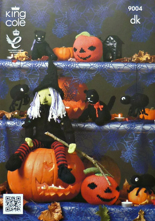 DIGITAL Knitting Pattern Halloween Witch Cat Spider Pumpking Soft Toys Bamboo DK King Cole 9004