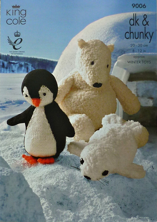 DIGITAL Knitting Pattern Penguin, Polar Bear and Seal Toys DK and Chunky King Cole 9006