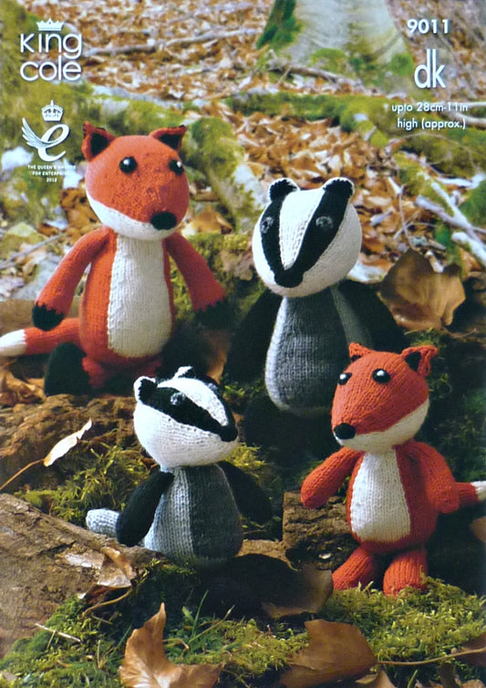 DIGITAL Knitting Pattern 2 sizes Fox and Badger Stuffed Toys DK King Cole 9011