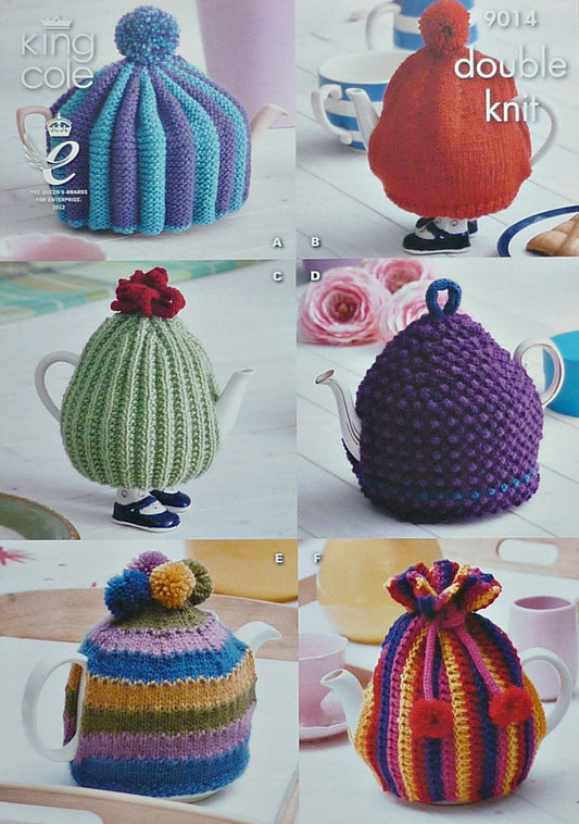 DIGITAL Knitting Pattern 6 Designs Tea Cosy DK King Cole 9014