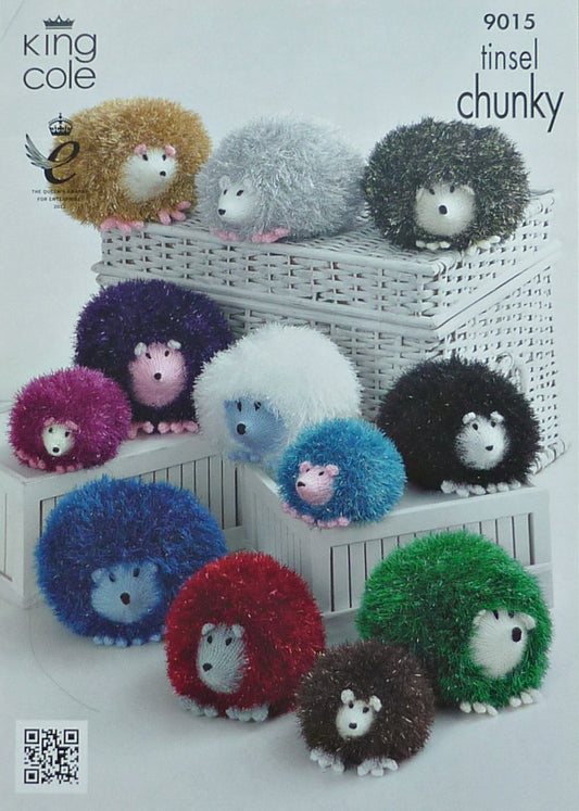 DIGITAL Knitting Pattern Hedgehogs 3 Sizes Stuffed Toys Tinsel Chunky King Cole 9015