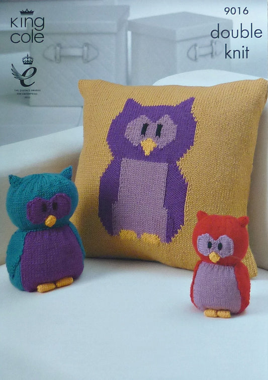 DIGITAL Knitting Pattern Owl Cushion, Doorstop and Stuffed Soft Toy DK King Cole 9016