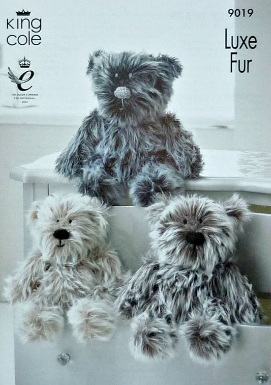 DIGITAL Knitting Pattern Stuffed Soft Toy Teddy Bears in 3 sizes DK King Cole 9019