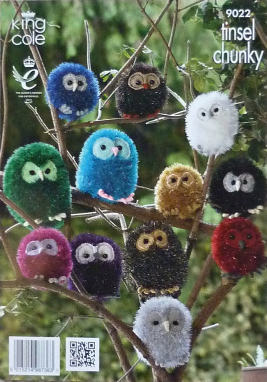 DIGITAL Knitting Pattern 3 Sizes Owls Soft Toys Tinsel Yarn King Cole 9022