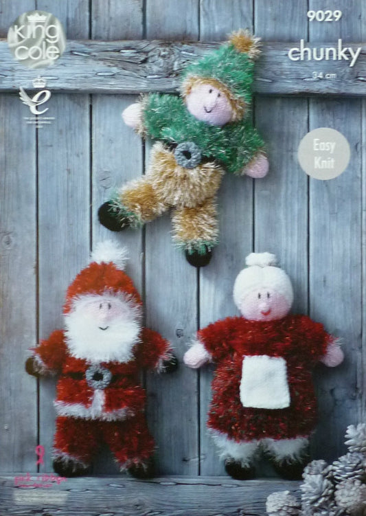 DIGITAL Knitting Pattern Santa Claus & Mrs Christmas plus Elf Tinsel Yarn King Cole 9029