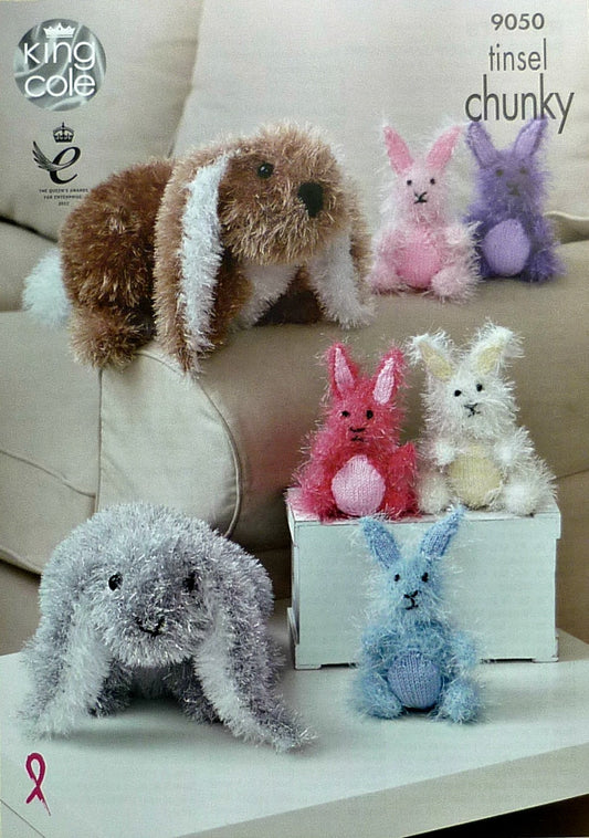 DIGITAL Knitting Pattern Tinsel Rabbits Knitted Toys 2 sizes Chunky King Cole 9050