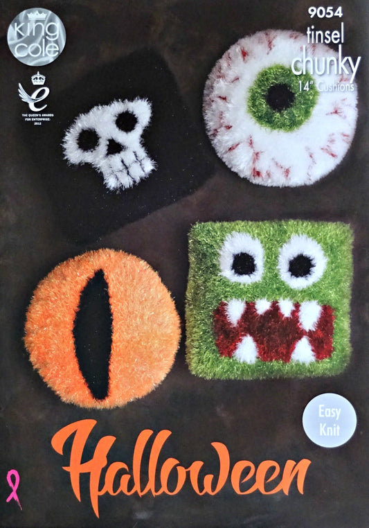 DIGITAL Knitting Pattern Easy Knit Halloween Cushions 4 Styles Tinsel Chunky King Cole 9054