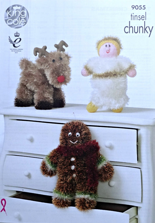 DIGITAL Knitting Pattern Angel, Reindeer, Gingerbread Man Soft Toys Tinsel Yarn King Cole 9055