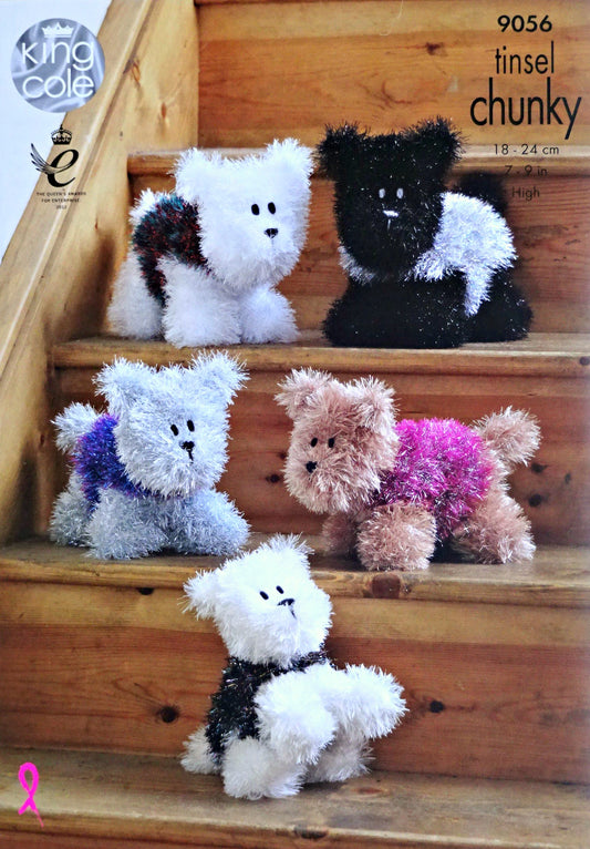 DIGITAL Knitting Pattern Westie Style Dogs Tinsel Yarn KNITTING PATTERN King Cole 9056