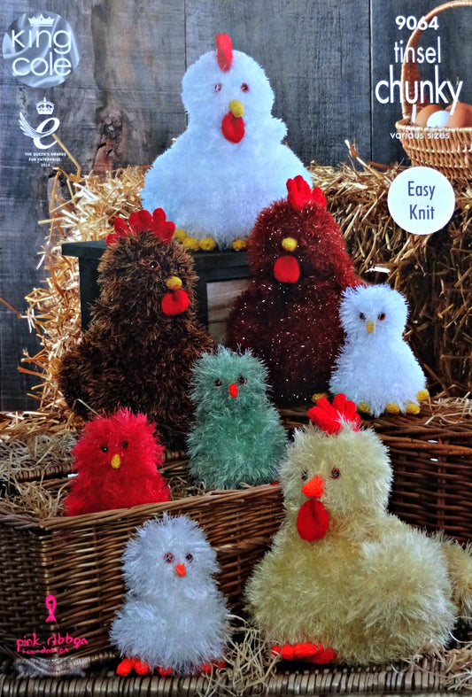 DIGITAL Knitting Pattern Easy Knit Easter Hens & Chicks Tinsel Chunky King Cole 9064