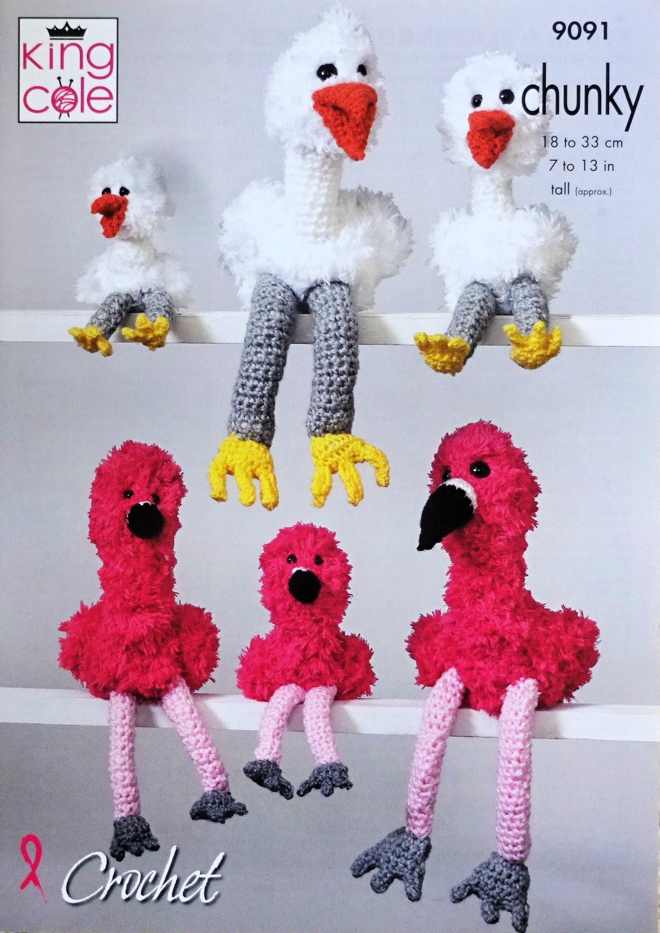 DIGITAL Crochet Pattern Flamingo and Stork Family Soft Toys Super Chunky King Cole 9091