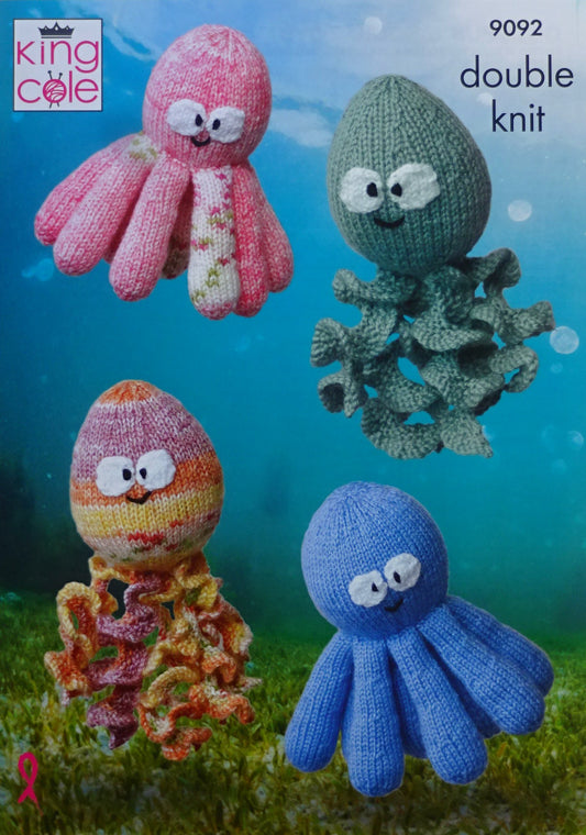 DIGITAL Knitting Pattern Octopus & Squid Soft Toys in 2 Sizes DK King Cole 9092