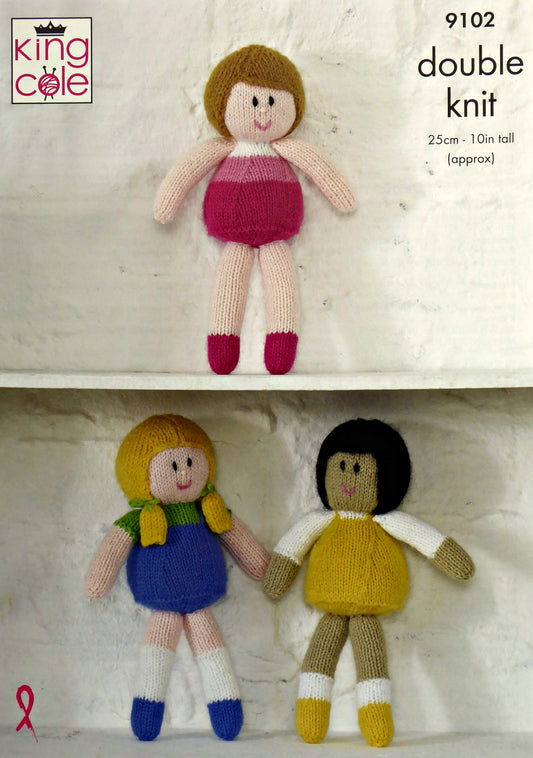 DIGITAL Knitting Pattern 3 Styles of Baby Doll Stuffed Toys DK King Cole 9102