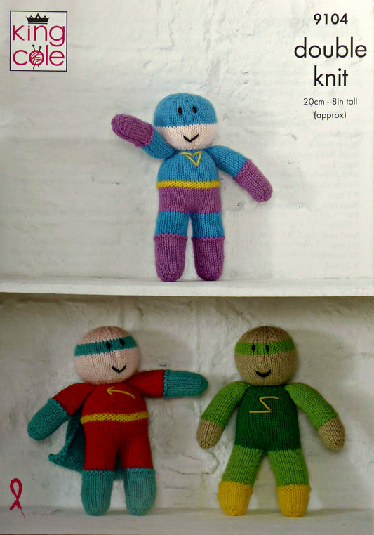 DIGITAL Knitting Pattern 3 Styles of Superhero Stuffed Toys DK King Cole 9104