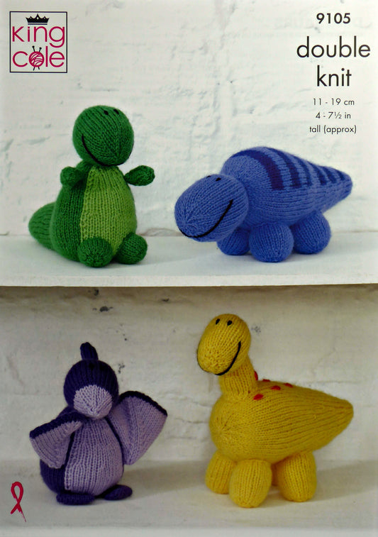 DIGITAL Knitting Pattern 4 Styles Dinosaur Stuffed Toys DK King Cole 9105