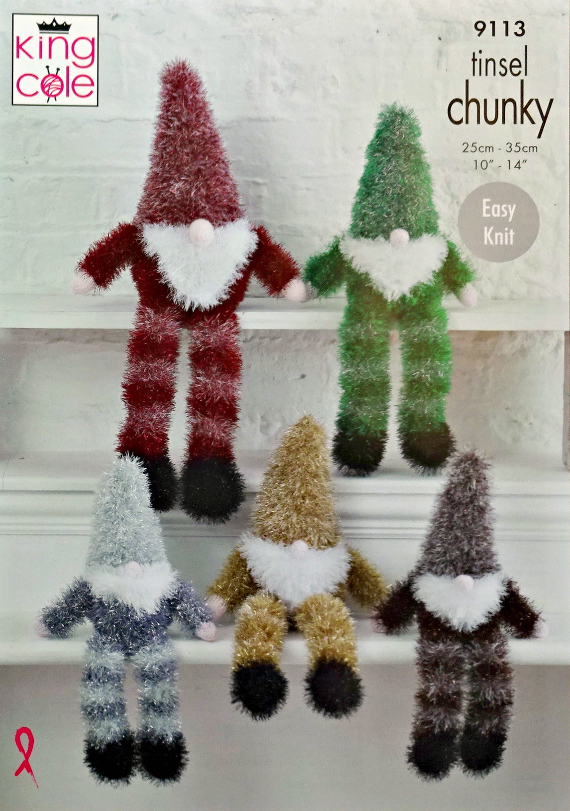 DIGITAL Knitting Pattern 3 Sizes Christmas Gnomes Tinsel Yarn King Cole 9113