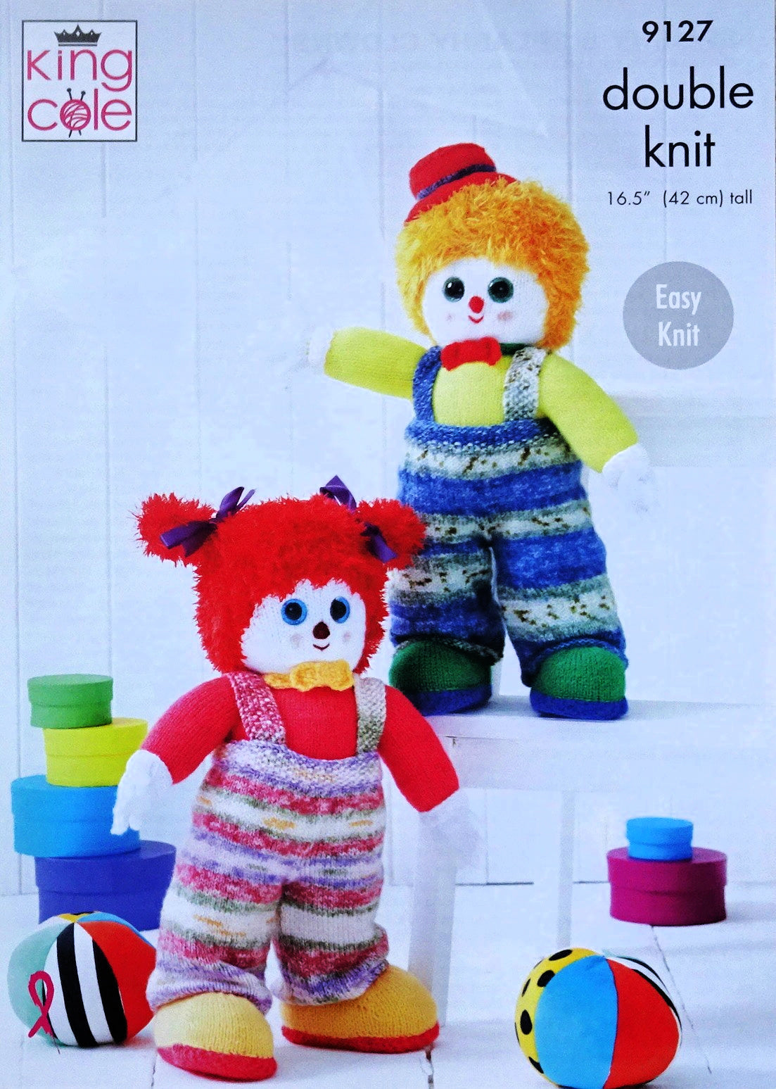 DIGITAL Knitting Pattern Boy and Girl Clowns Soft Toys DK King Cole 9127