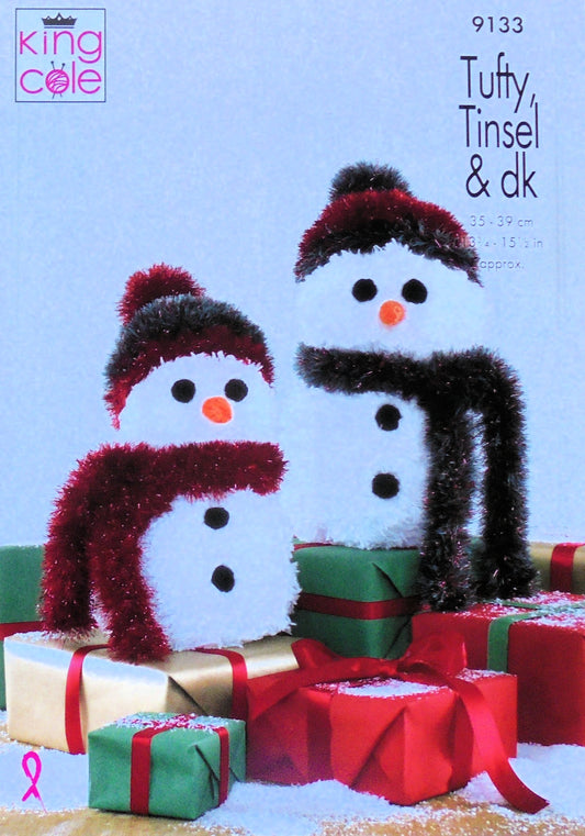 DIGITAL Knitting Pattern 2 Sizes Snowman Tufty & Tinsel Yarn Super Chunky King Cole 9133