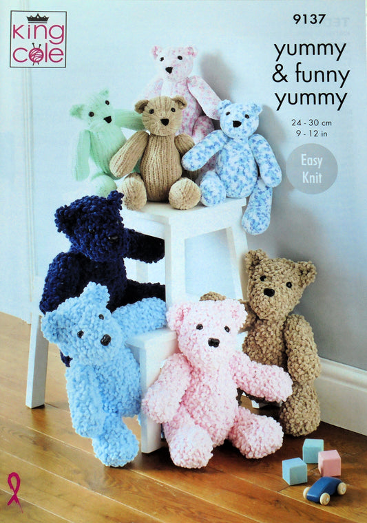 DIGITAL Knitting Pattern 2 sizes Teddy Bear Toys Yummy or Funny Yummy Chunky King Cole 9137