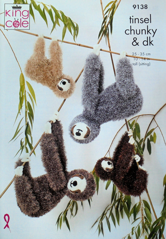 DIGITAL Knitting Pattern 2 Sizes Sloth Tinsel Yarn King Cole 9138