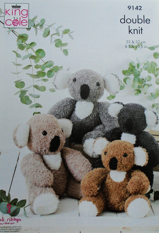 DIGITAL Knitting Pattern 2 Sizes of Koala Bear Soft Toys DK King Cole 9142