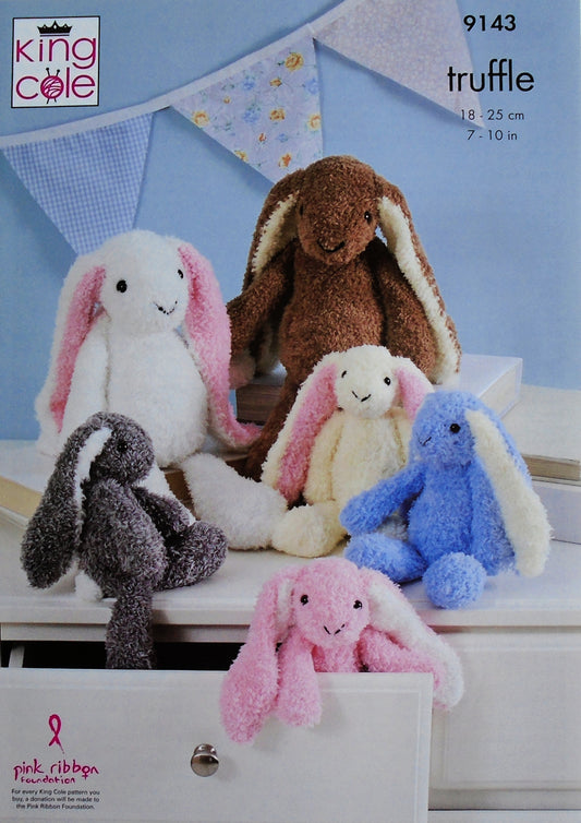 DIGITAL Knitting Pattern 2 Sizes Long Ear Rabbits/Bunnies Stuffed Toys DK King Cole 9143