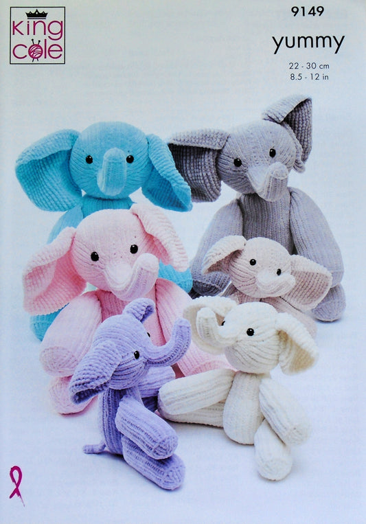 DIGITAL Knitting Pattern 2 sizes Elephant Toys Yummy Chunky King Cole 9149