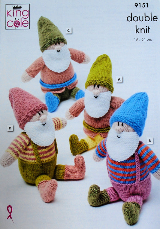 DIGITAL Knitting Pattern 4 Styles Gnomes Stuffed Toys DK King Cole 9151