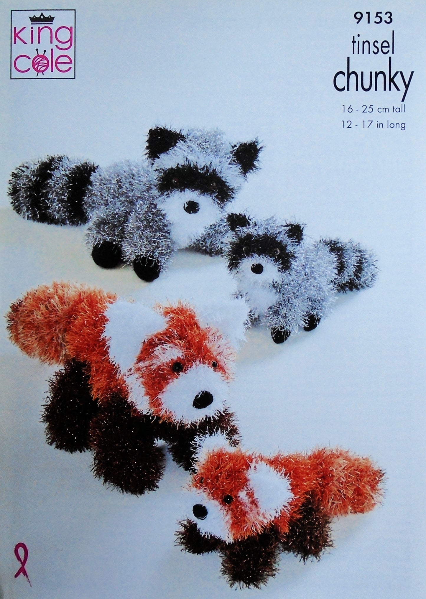 DIGITAL Knitting Pattern 2 Sizes Red Panda and Racoon Tinsel Yarn King Cole 9153