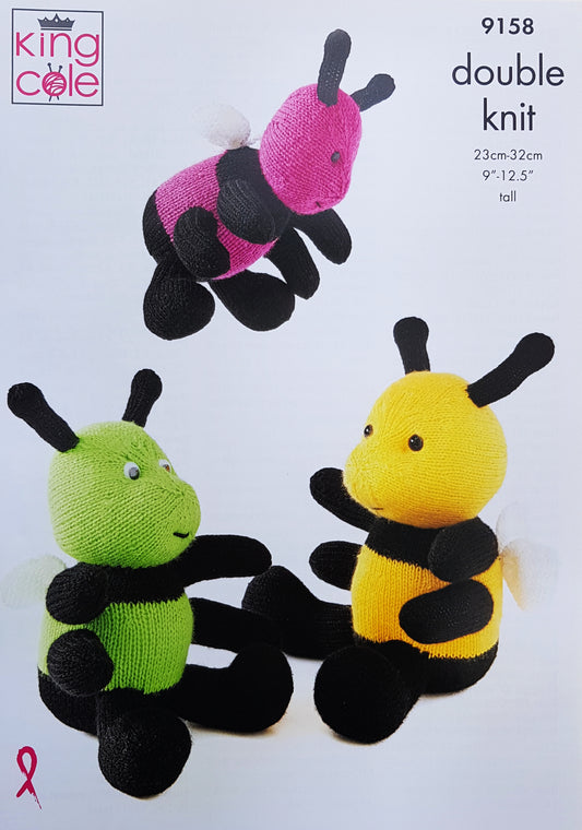 DIGITAL Knitting Pattern 3 Sizes Bumble Bees Soft Toys Big Value DK King Cole 9158