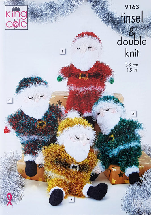 DIGITAL Knitting Pattern Sleeping Santa Soft Toys Tinsel Yarn King Cole 9163